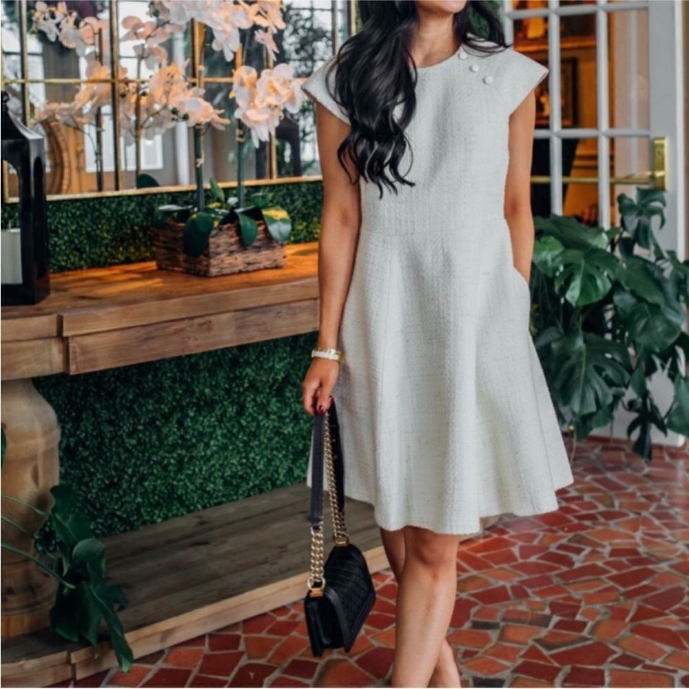 NWT GAL MEETS GLAM Emilie Tweed dress in ivory